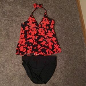 Aqua Green Medium Two Piece Swimsuit Pink Black Floral